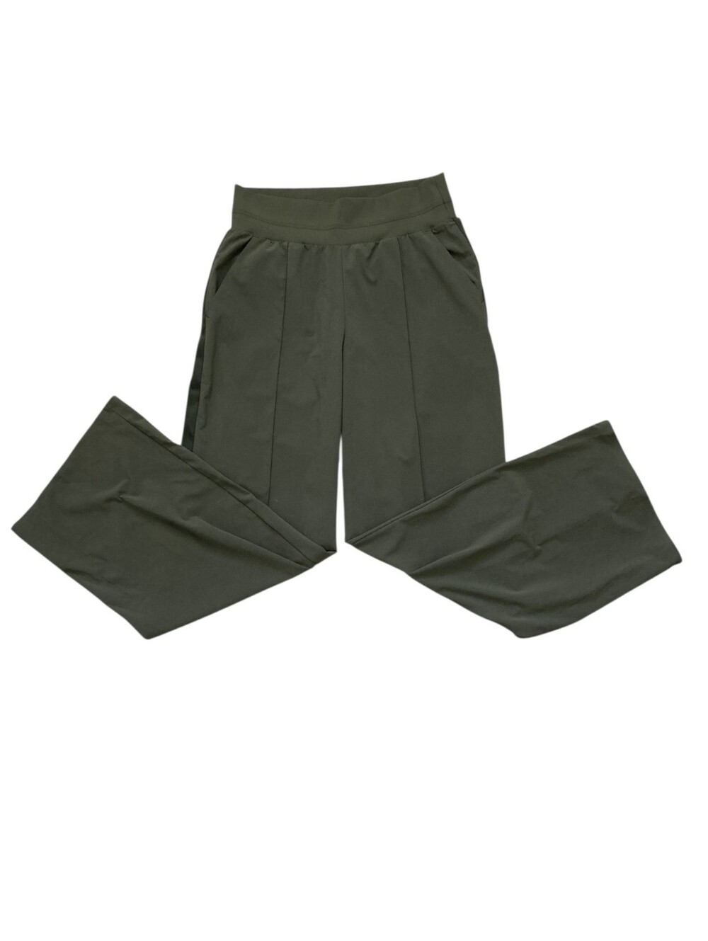 Athleta Nolita Wide Leg Pants 12 Tuxedo Stripe Olive Green Lightweight Trousers - Picture 8 of 12